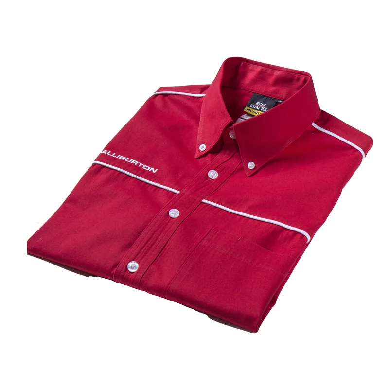 GLIDE 548 folded red button-down shirt white contrast piping embroidered lettering