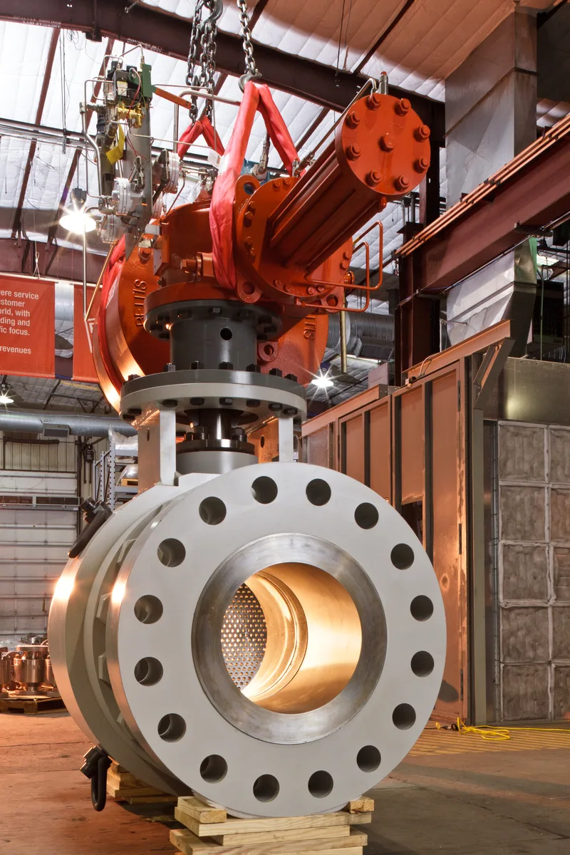 FlexStream 24DS203 flanged valve perforated bronze trim suspended in industrial warehouse