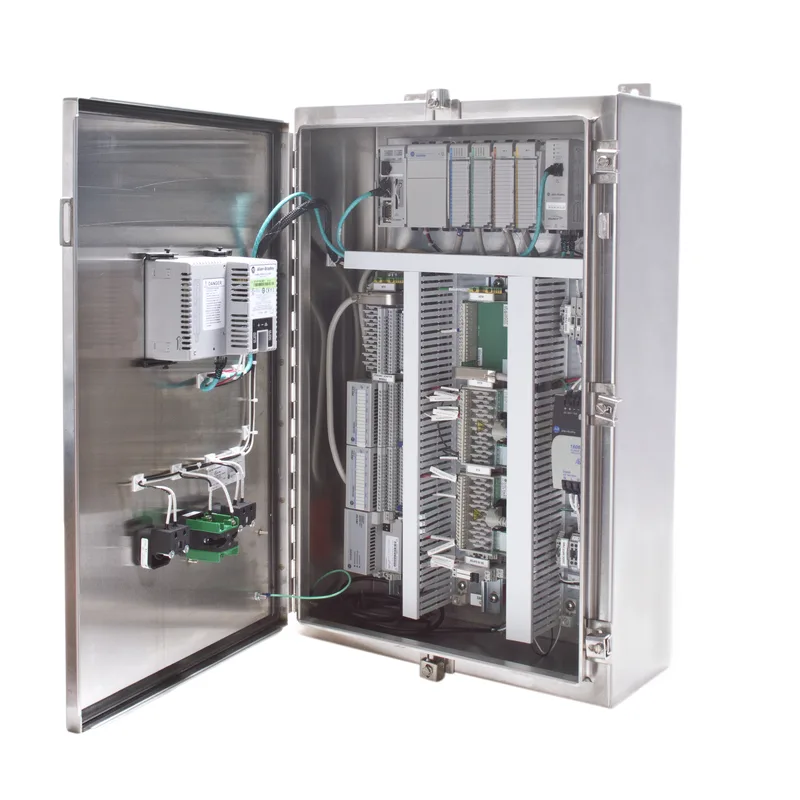 Rockwell Instruments 370 stainless steel enclosure open door PLC modules terminal strips wiring